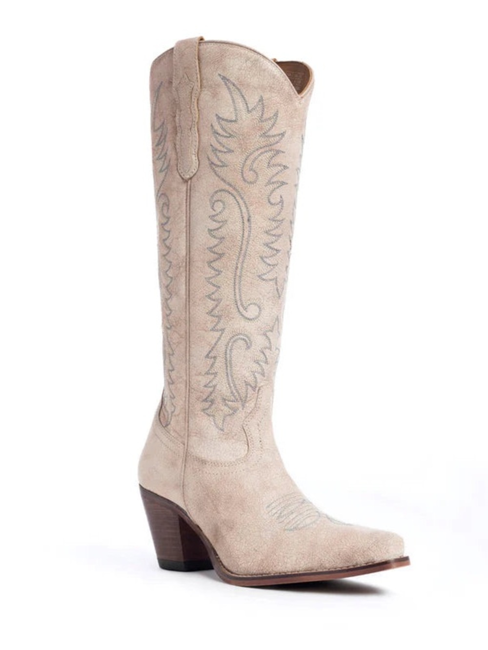 Myra Bag Beige Embroidered Tall Western Boot